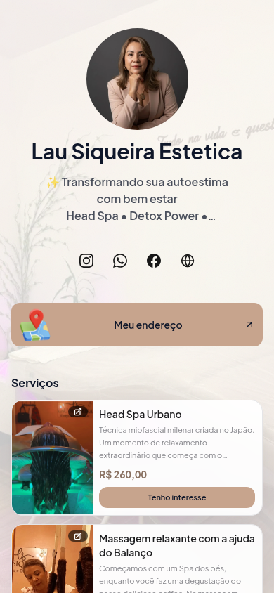 Página publicada de Lau Siqueira Estética no LinkMiner